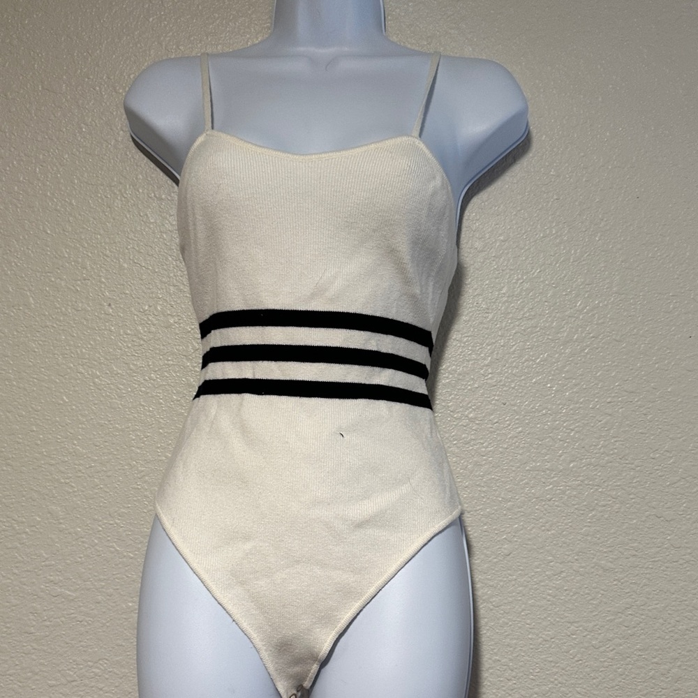 ALLOY Cream and Black Striped Bodysuit